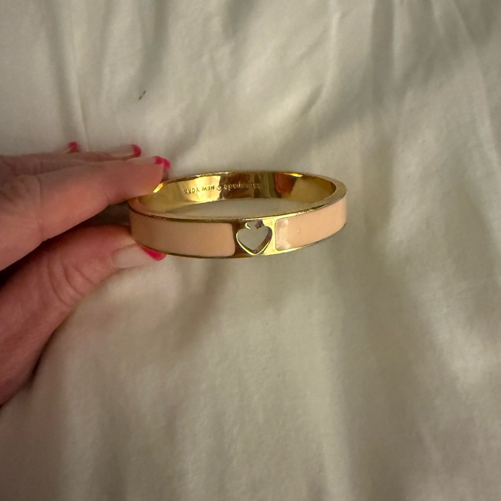 Kate Spade light pink Enamel Gold Heart Bangle Bracelet